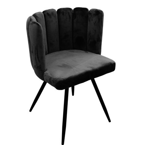 The Home Deco Factory – Chaise Ariel en velours noir – Dimensions L 52,5 x l 50,5 x H 79,7 cm – 4 pieds en métal – Hauteur d'assise 50 cm (1/10)
