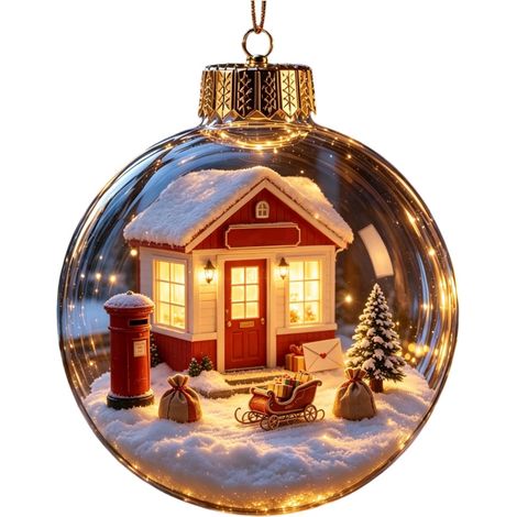 Boule à neige de Noël en acrylique avec lumière LED, scène de traîneau de rennes enneigée, décoration à suspendre pour sapin de Noël de style américain (1/5)