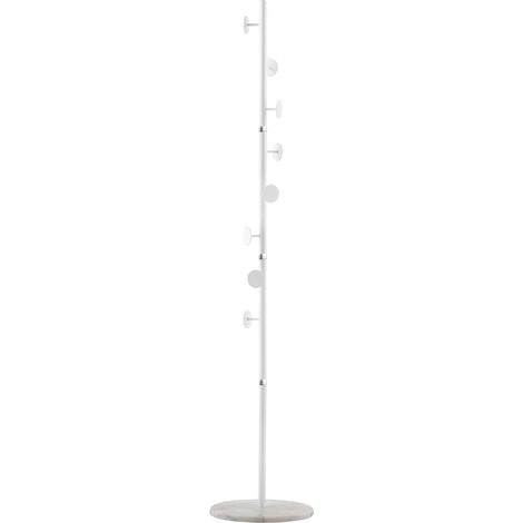 Portante en Acier avec 8 Crochets et Base Ronde en Marbre, 35x35x170 cm, Blanc (1/5)
