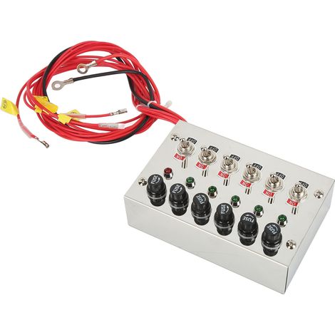 Panneau de commande à 6 interrupteurs à bascule DC12V/24V 15A avec fusibles et indicateurs LED, en acier inoxydable poli, pour voitures de course, camping-cars et camions. (1/5)