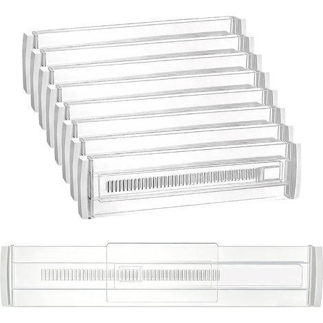 Lot de 8 séparateurs de tiroirs, séparateurs de tiroir extensibles, séparateurs de tiroir pour armoire, chambre à coucher, commode, cuisine, transparent (1/5)