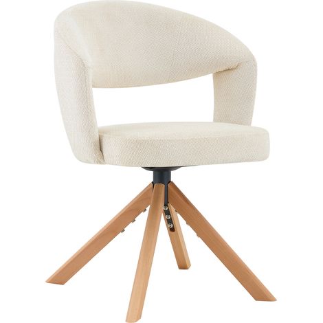 Lot de 2 chaises pivotantes en tissu crème avec pieds en bois massif pour salle à manger (1/5)