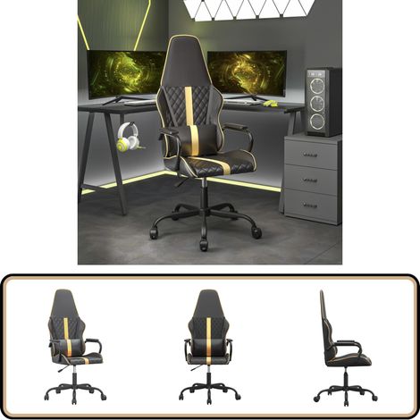 Chaise de jeu Noir et doré Similicuir - Chaises Gaming - Fauteuil Gamer - Chaise Bureau - Chaise Ergonomique - Chaise Confortable (1/5)