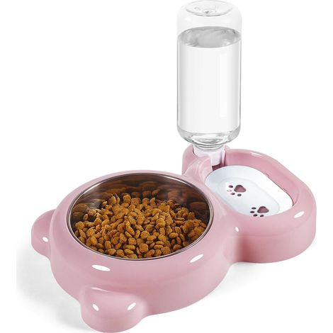 Set di ciotole per cibo per cani, cibo per gatti e acqua con dispenser d'acqua e ciotola in acciaio inox per gatti e cani di piccola taglia - Rosa (1/5)
