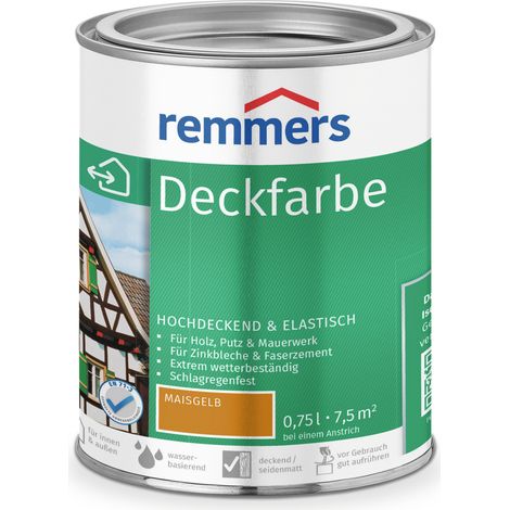Remmers Deckfarbe maisgelb, 0,75 Liter, Deckfarbe für innen und außen, Wetterschutzfarbe viele Untergründe, hochdeckend, wetterfest