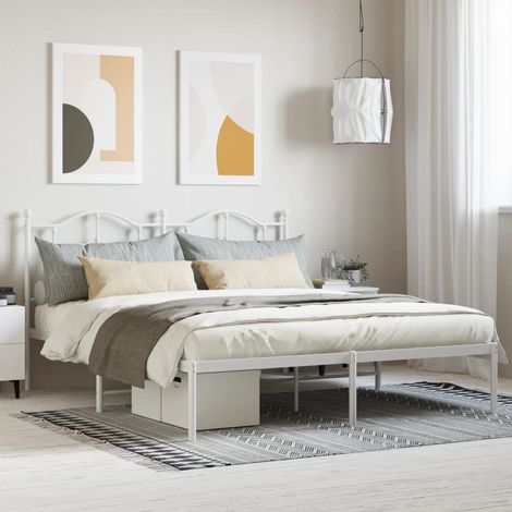 Lit adulte,Lit double,Cadre de lit métal avec tête de lit blanc 180x200 cm CIV708833 (1/5)