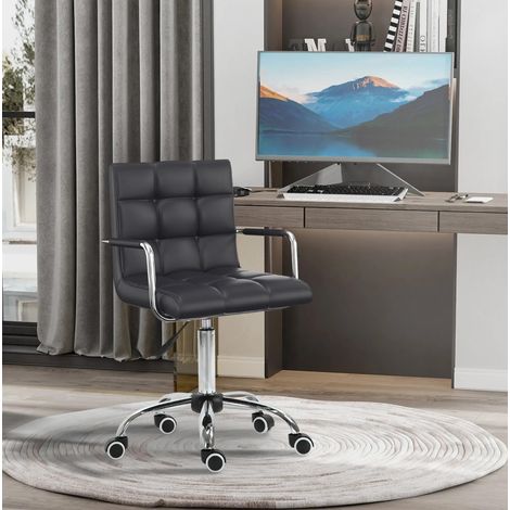 Sedia da ufficio ergonomica regolabile in altezza 46-61 cm con braccioli, ruote, nera DESVIAE (1/5)