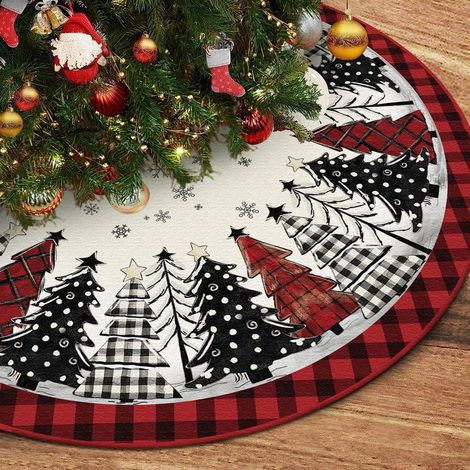 Jupe de sapin de Noël à carreaux rouges de 122 cm (48 pouces), tapis de sapin festif pour la maison, les fêtes, les vacances, décorations intérieures et extérieures (1/5)