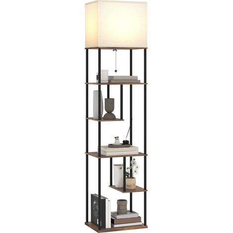 Lampada da terra con ripiani, lampada da terra dimmerabile per soggiorno, con telecomando, 40 x 29 x 171 cm, marrone rustico