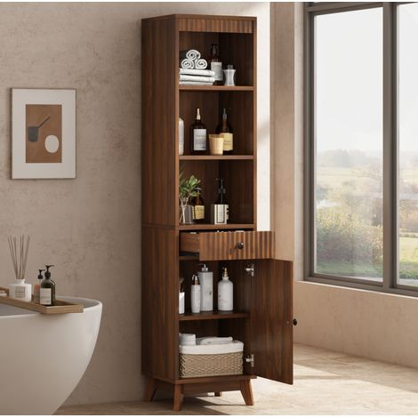 Mobile bagno alto 172 cm, porta reversibile, cassetto, MDF color noce HAVRYA (1/5)