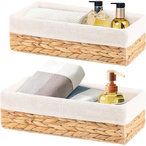 Set de 2 paniers tressés en jacinthe d'eau, boîtes en osier avec doublure, cubes décoratifs pour chambre, - Jacinthe D'eau 2-(Pack) (1/5)