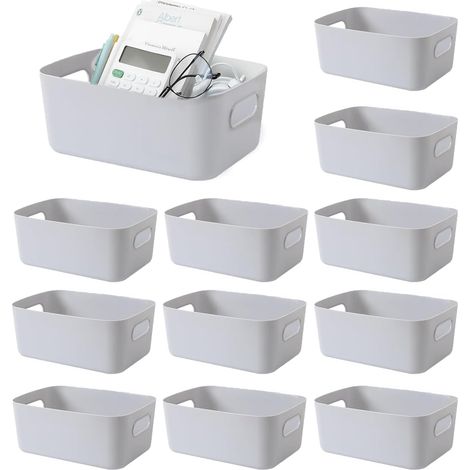 12er-Set Aufbewahrungskörbe – Grauer Kunststoff – 24,5 x 17 x 10 cm – Mit integriertem Griff – Für Küche, Bad und Büro (1/5)