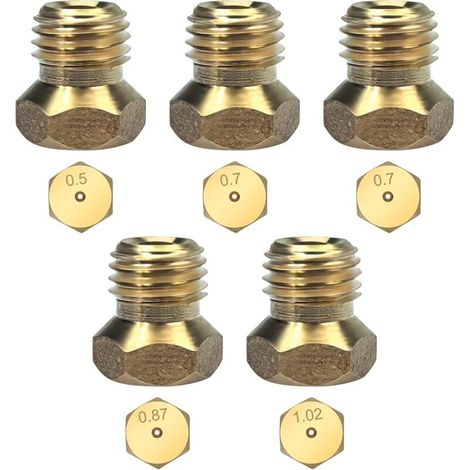 5Pcs Gicleur gaz Butane Universels pour plaque de cuisson au gaz naturel GPL, jets, buses et injecteurs, 1 de 0,5 cm, 2 de 0,7 cm, 1 de 0,87 cm, 1 de 1,02 cm (1/4)