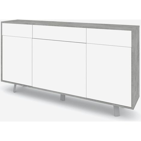 Moderne Wohnzimmer-Kommode Velbruk mit 3 Türen und 3 Schubladen - Weiß - Grau