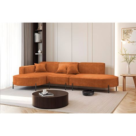 Ecksofa Designersofa VALENCIA in Stoff Noel Ziegelrot Ottomane Links (1/2)