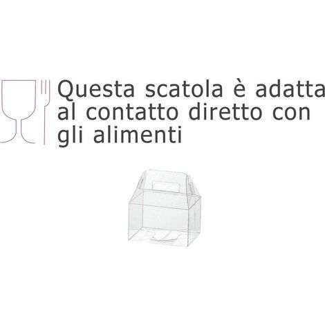 Scatole rettangolari trasparenti con manico in PET - uso alimentare, set da 25 pezzi, cm 10x7,5x6,3H (con manici12)