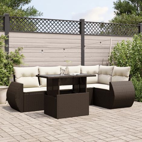 Set sofás de jardín 6 piezas y cojines ratán sintético marrón vidaXL (1/5)
