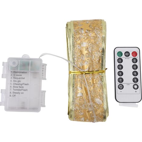Ribbon Light 100 LEDs Battery Powered Decorative Timer Copper Wire Ribbon Bow String Lamp with Remote Control for Tent Party Bedroom 32.8ft Warm White (1/5)