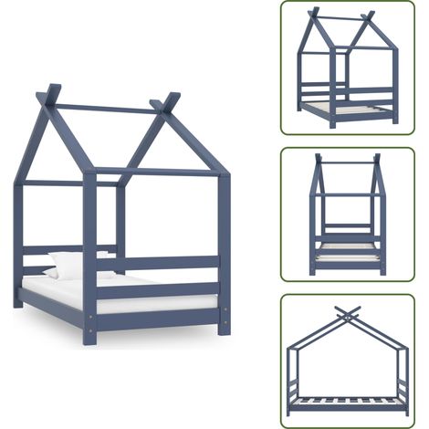 The Living Store Cadre de lit d'enfant Gris Bois de pin massif 70x140 cm - Lit Bébé - Lit Enfant - Cadre De Lit - Lit Design - Lit Cabane
