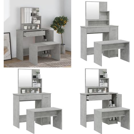 Ensemble de coiffeuse Gris béton 86,5x35x136 cm - Table De Maquillage - Meuble De Salle De Bain - Coiffeuse - Vanity - Dressing - Home & Living (1/5)