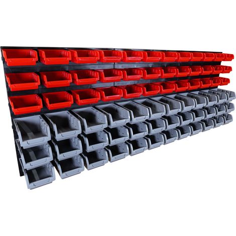 Etagère murale rangement outils - 72 bacs de rangement empilables - 6 panneaux 47,5 X 27,2 X 1,5cm - Rangement Atelier Garage