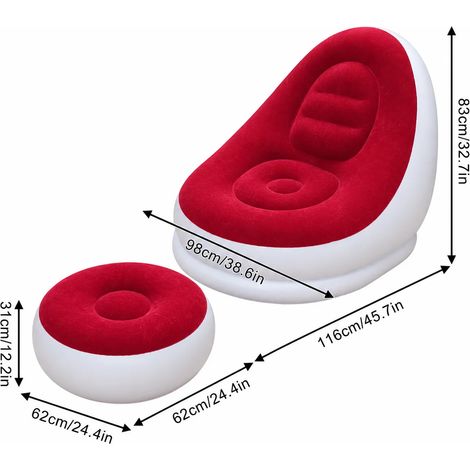 Ensemble pouf gonflable portable et repose-pieds (rouge), revêtement doux floqué, idéal pour les chambres à coucher. (1/5)