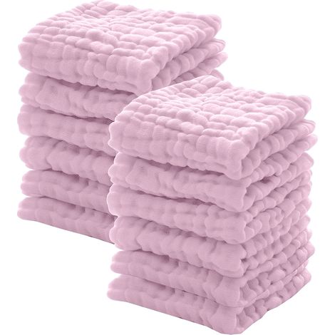 Lot de 12 serviettes de gaze roses pour enfants. (1/5)