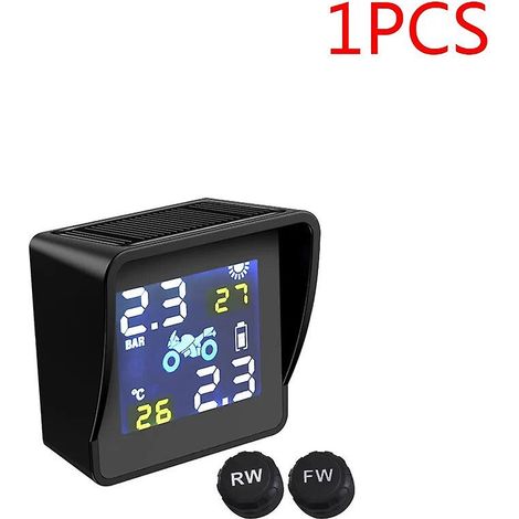 Système de surveillance de la pression des pneus TPMS solaire pour moto, alarme de température des pneus, avec 2 capteurs intelligents (1 pièce) (1/5)