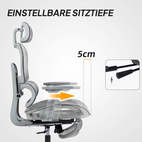 Fauteuil de bureau ergonomique en filet, réglable, à roulettes, avec accoudoirs et appui-tête, gris (1/5)
