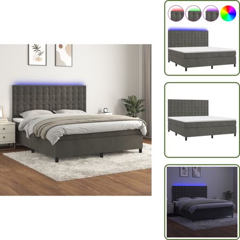 Letto grigio scuro - vidaXL Letto a Molle con Materasso e LED Grigio Scuro 180x200 cm - Materasso con molle insacchettate