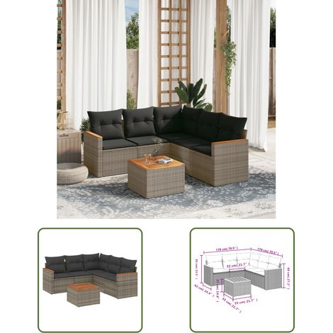 The Living Store 6-tlg. Garten-Sofagarnitur mit Kissen Grau Poly Rattan - Gartenmöbel - Esstisch - Lounge Set - Outdoor Möbel - Rattan Gartenmöbel (1/3)