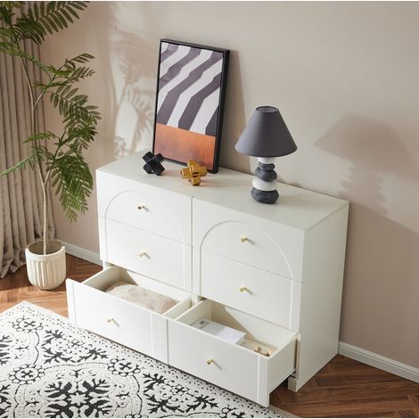 Commode en panneaux de particules blanc avec 6 tiroirs, 120 x 40 x 82 cm, poignées métal (1/5)