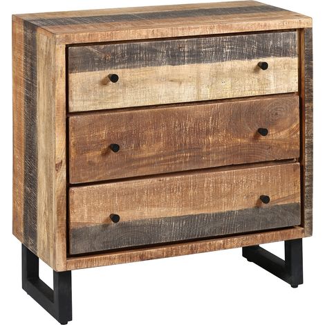 ODILON - Commode 3 Tiroirs Acier et Bois Massif (1/3)