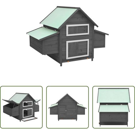 vidaXL Holzstall - Hühnerstall Grau und Weiß 150x96x110 cm Massivholz Tanne (1/5)