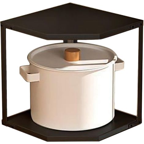 Étagère de Rangement de Cuisine, Étagère d'angle de Cuisine 2 Niveaux, étagère à épices, Support de Batterie en Acier au Carbone Stable en Forme d'éventail pour casseroles et poêles (2 Layer Black) (1/5)