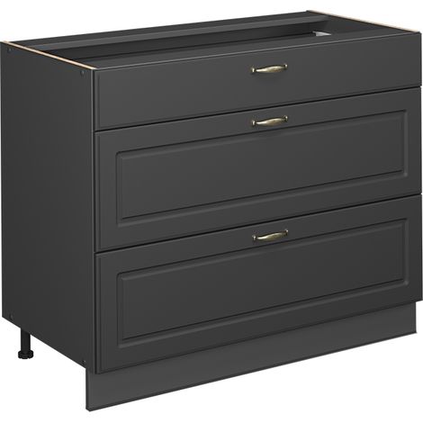 Küchenunterschrank Fame-Line, Anthrazit-Gold Landhaus/Anthrazit, 100 cm ohne Arbeitsplatte, Vicco (1/5)
