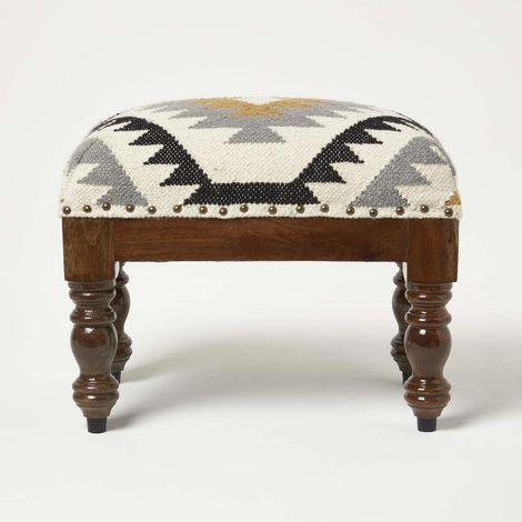 HOMESCAPES Kelim Hocker Agra 50 x 30 x 40 cm - Polsterhocker mit Kelim-Bezug