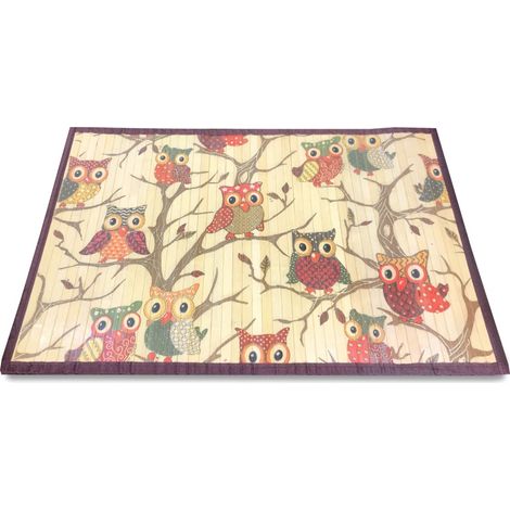 TAPIS BOIS DE BAMBOU CM. 50X80 CHOUETTE CHOUETTES