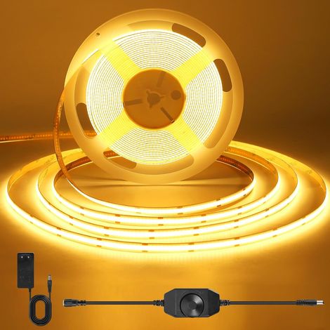 Ruban LED COB Blanc Chaud, Bande LED Dimmable avec alimentation et Variateur, CRI 92+, Largeur 8 mm, Ruban LED 3m pour Armoire, TV, Cuisine, Salon DIY, 2700K (1/5)