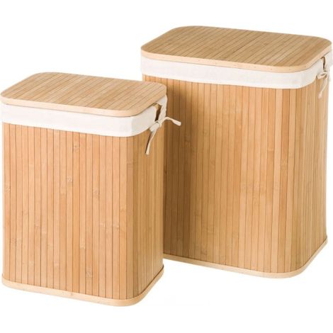 Set de 2 Paniers à Linge Rectangulaires Bambou Intérieur Tissu (1/4)