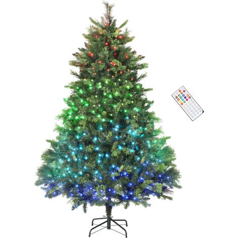 HOMCOM 180cm Christmas Tree with Colourful DIY LEDs, Remote, Carolina Pine (1/5)