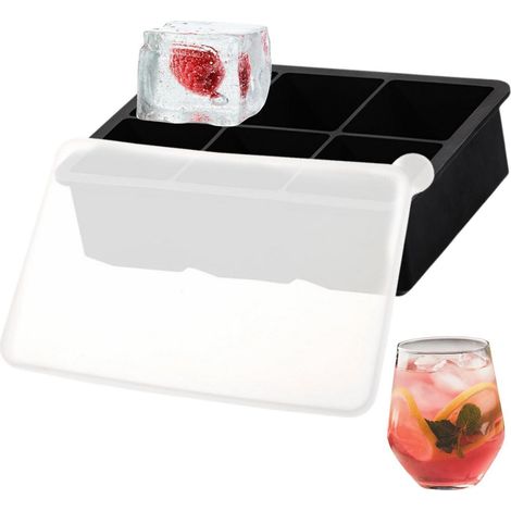 Eiswürfelform mit Deckel, Silikon, 6 große Quadrate, wiederverwendbar, für Getränke & Babynahrung (1/5)