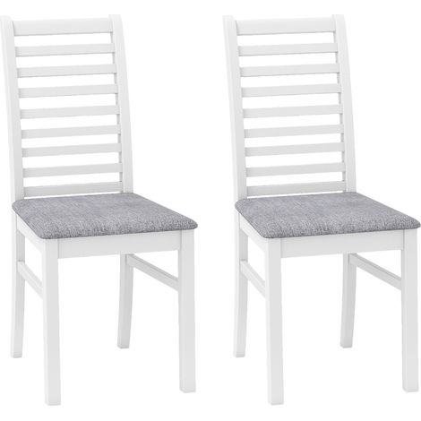 Lot de 2 chaises blanches en bois avec pieds en hévéa, assise rembourrée et dossier haut à barreaux pour salle à manger et cuisine (1/5)
