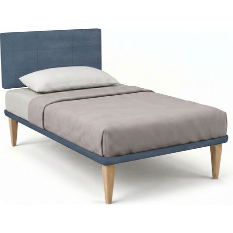 Letto 1 Piazza e Mezza con Rete Rivestita 120x200 cm Microfibra Blu Tessis Testata Square (1/5)