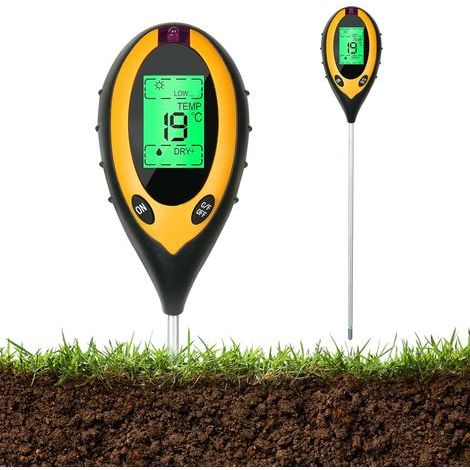 pH-mètre adapté au sol, test de sol 4 en 1, mesurant le pH, l'humidité, la température et la luminosité. Idéal pour le jardinage, la pelouse, la ferme, le potager et les plantes d'extérieur. (1/5)