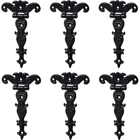 [NEVER USED] Antique Zinc Alloy Hinges - Retro Carved Decorative Hinges - T-Hinges for Doors, Cabinets, Jewelry Boxes - Black, 6 Pack (1/4)