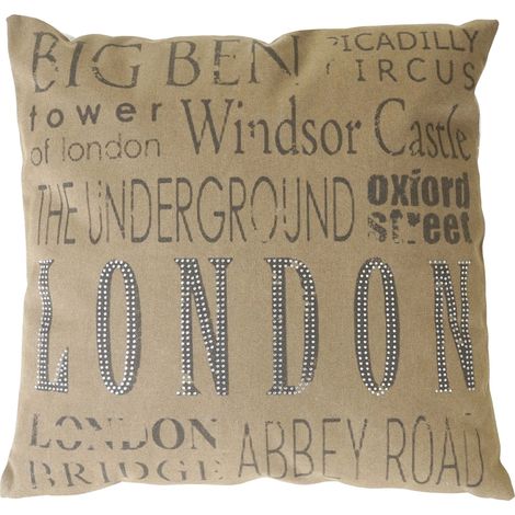 [NEUWERTIG] Zierkissen London, Sofakissen Deko-Kissen mit Füllung, braun Glitzersteine 45x45cm