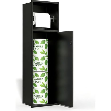 Porte-Papier Toilette Encastré en Acier Inoxydable, Armoire de Salle de Bain avec Portes d'armoire, Porte-Rouleau de Papier Toilette pour Brosse WC, Niche Module Encastré, Noir 66x18x15cm (1/5)