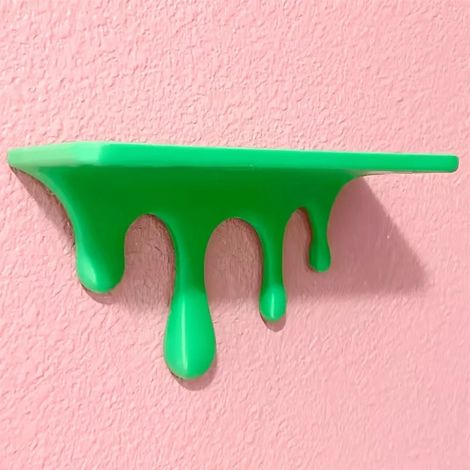 Étagère murale flottante imprimée en 3D (verte), en plastique fondu, de forme irrégulière, idéale pour présenter des plantes artistiques dans un salon. (1/5)