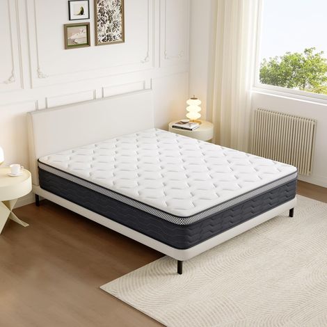 DEWINNER Materasso 140x190 cm, altezza 25 cm – Molle insacchettate e schiuma, confortevole e traspirante, antiacaro, anallergico e antibatterico